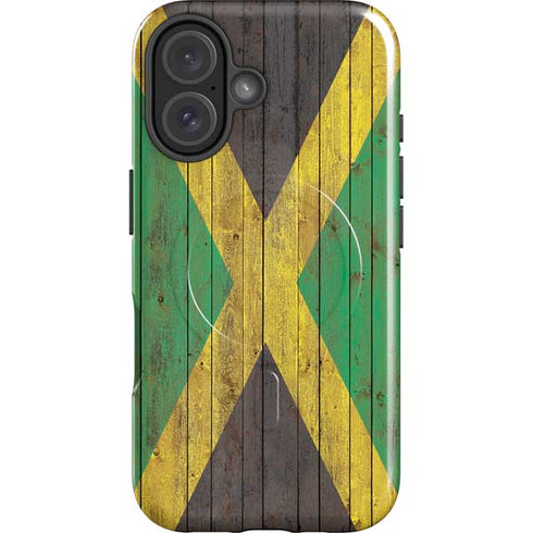 Jamaican Flag Dark Wood iPhone 16 Plus Magsafe Impact Case